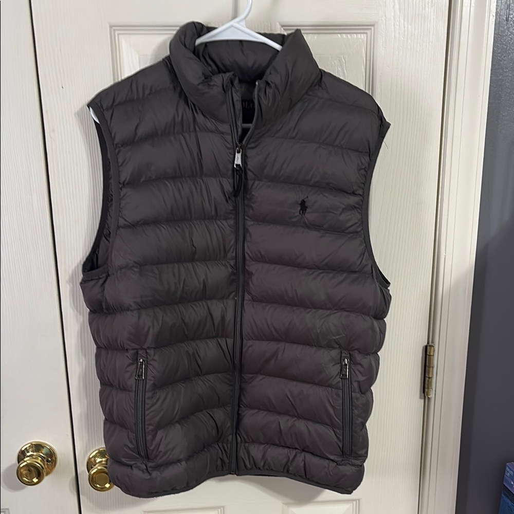 Ralph Lauren Gray Quilted Puffer Vest with Stand-Up Collar